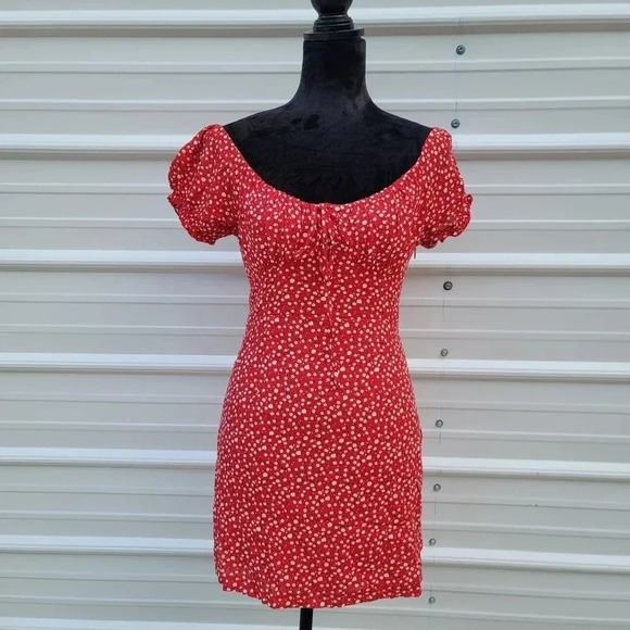 Morning Mist Women Floral Print Off The Shoulder Lined Button-Down Mini Dress S - Picture 1 of 12